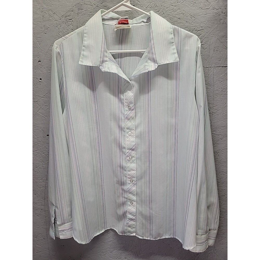 Vtg 70s WOMEN'S Stripe LONG SLEEVE BUTTON-UP BLOUSE SIZE 44‎ USA